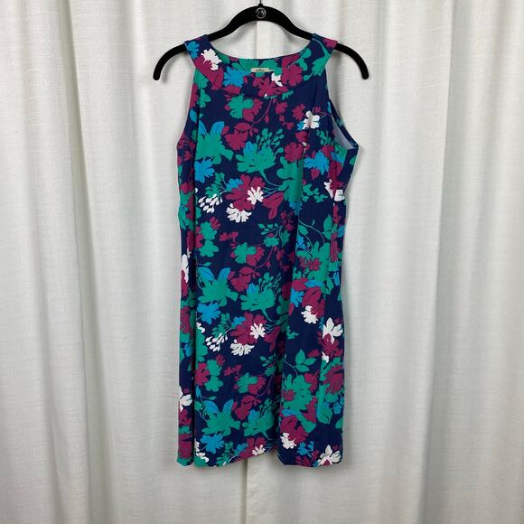 Katherine Way Blue&Green Floral Sleeveless Shift Dress Sz.M - Picture 1 of 10